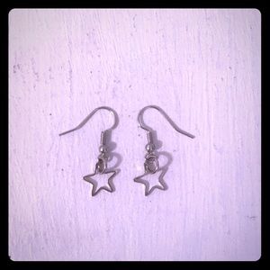 Silver star dangling earrings